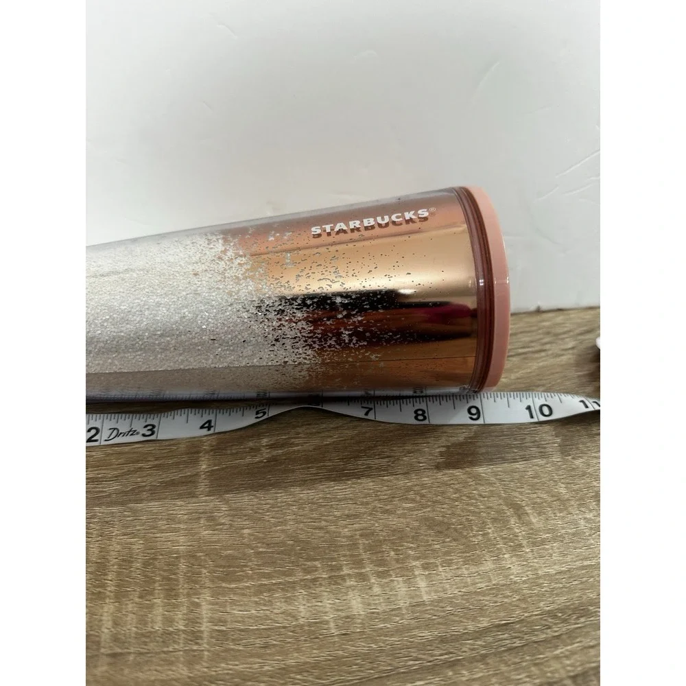 Starbucks 2019‎ Tumbler Holiday Cascading Tumbler Rose Gold Mirror Glitter 24oz